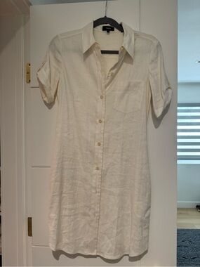 Theory Cream Button-Front Linen Shirt Dress
